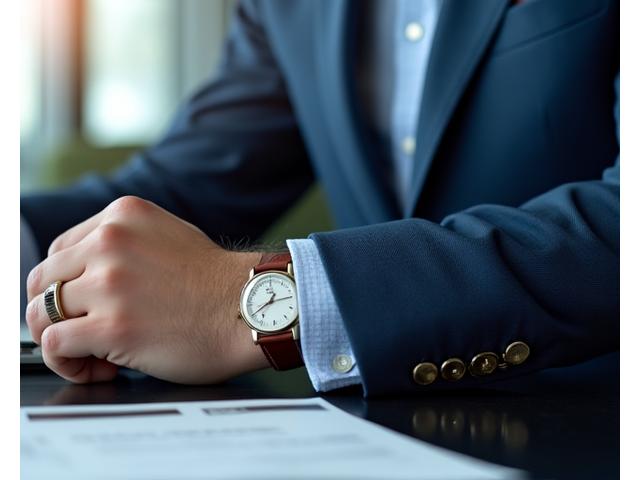 Businessman wearing a watch in a formal setting