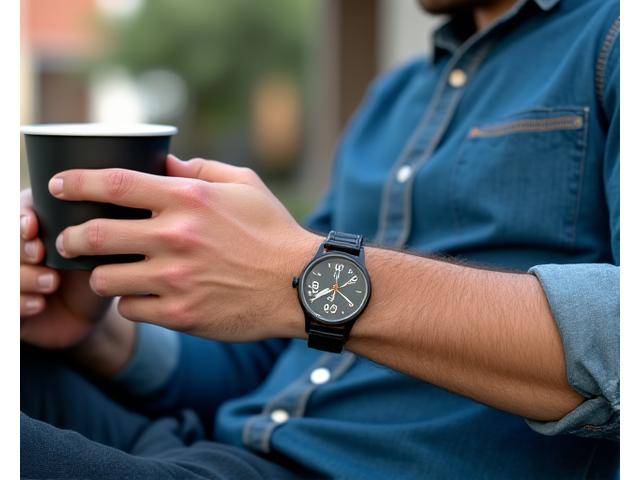 Man wearing a watch in a casual, relaxed setting